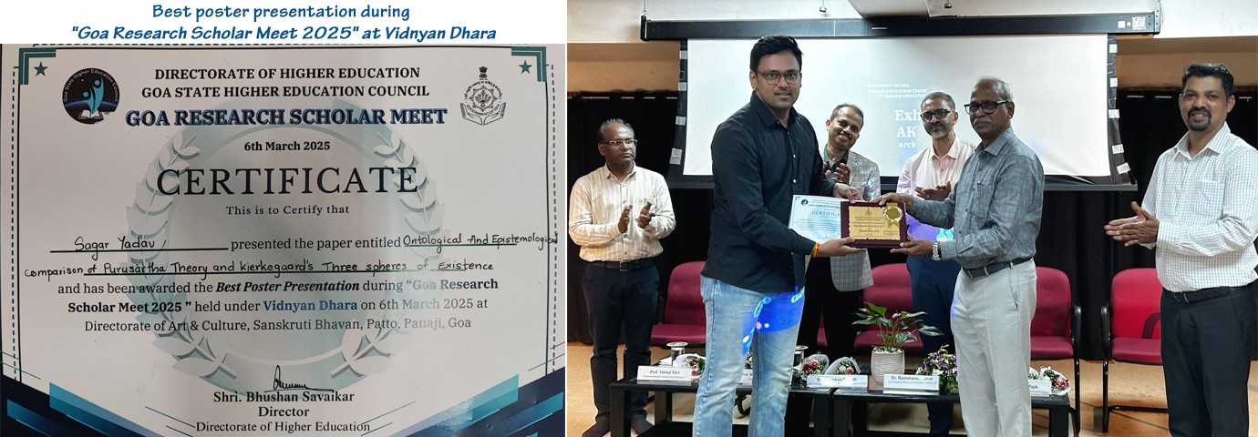 Best poster presentation during Goa Research Scholar Meet 2025 at Vidnyan Dhara by SSPIS scholar