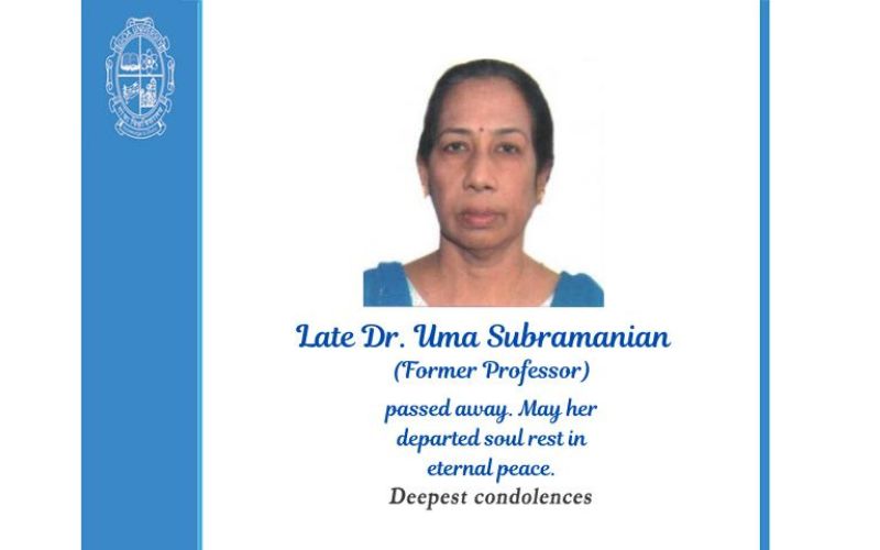 Condolence Late Dr. Uma Subramanian